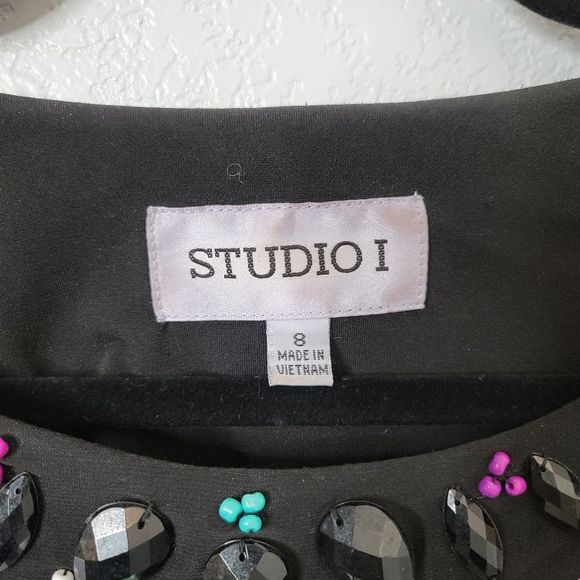 Studio I 3/4 sleeve stretch knit floral graphic scoop neck midi dress - Picture 4 of 7